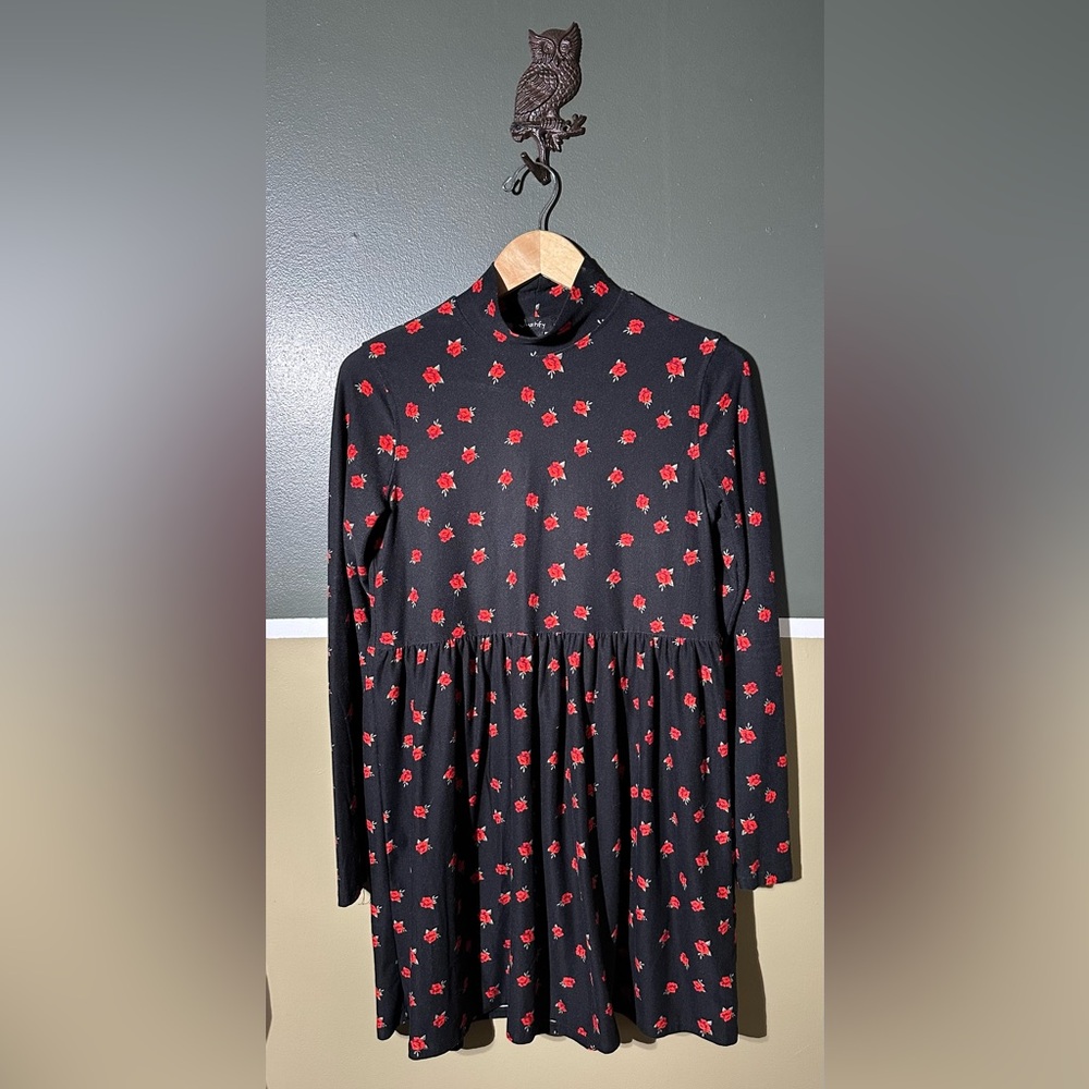 Justify Black Dress with Red Floral Design